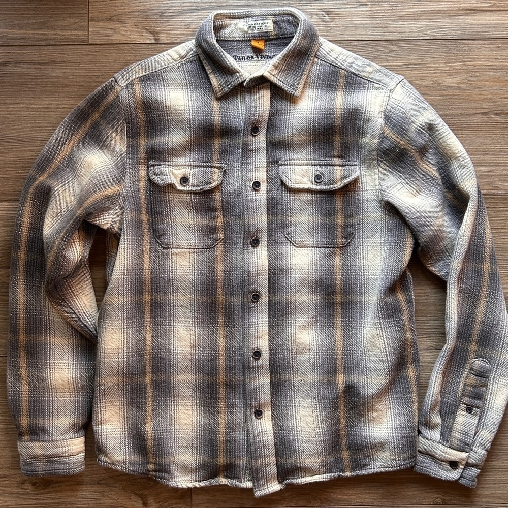 Tailor Vintage | Flannel Shirt Jacket in Cream, Brown, Black (Small)